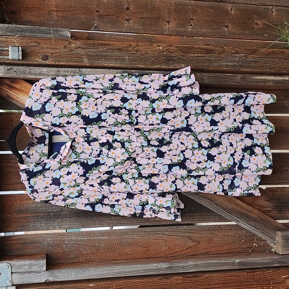 New J Crew Mercantile Long Sleeve Navy & Blush Pink Floral Dress, NWT LP - Picture 4 of 11